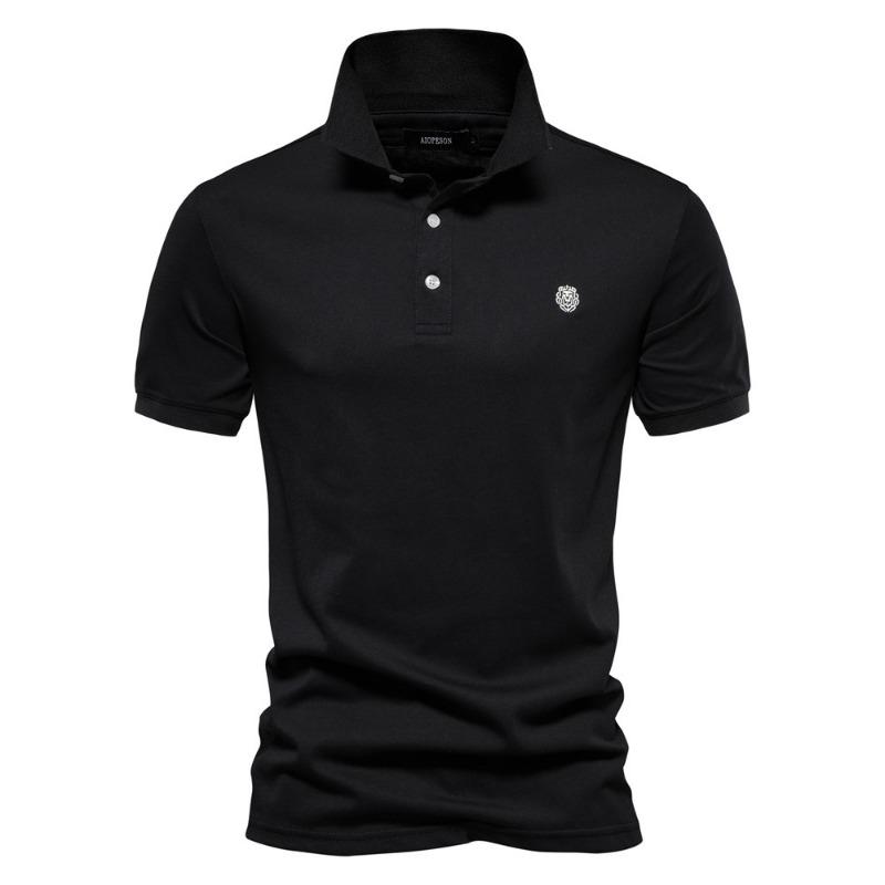 Men's Korean-Style Solid Color Cotton Polo Shirt  Sporty Casual Embroidered Button Lapel Short-Sleeve Top