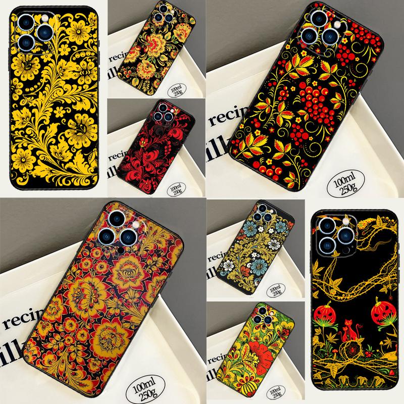 Khokhloma Russian Pattern Flower Cover For Samsung Galaxy S25 S24 S22 S23 Ultra S9 S10 Plus S20 S21 FE S25 FE Phone Case