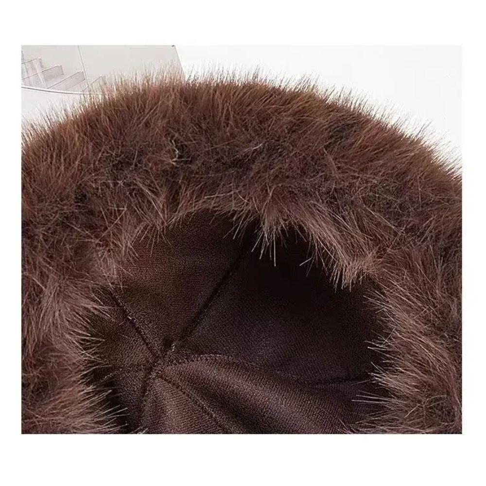 Korean Style Leopard Print Plush Mongolian Hat Brimless Plush  Bucket Hat  Autumn and Winter