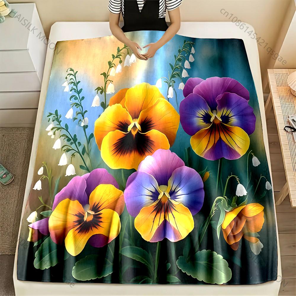 Pansies and lilies of the valley Print Blanket Warm Soft Fluffy Kids and Adults Sofa Bed Throw Blanket for Home Travel Camping