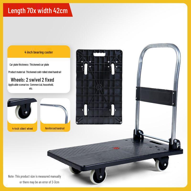Four-Wheel Folding Hand Cart for Moving Goods - Portable Silent Flatbed Trolley