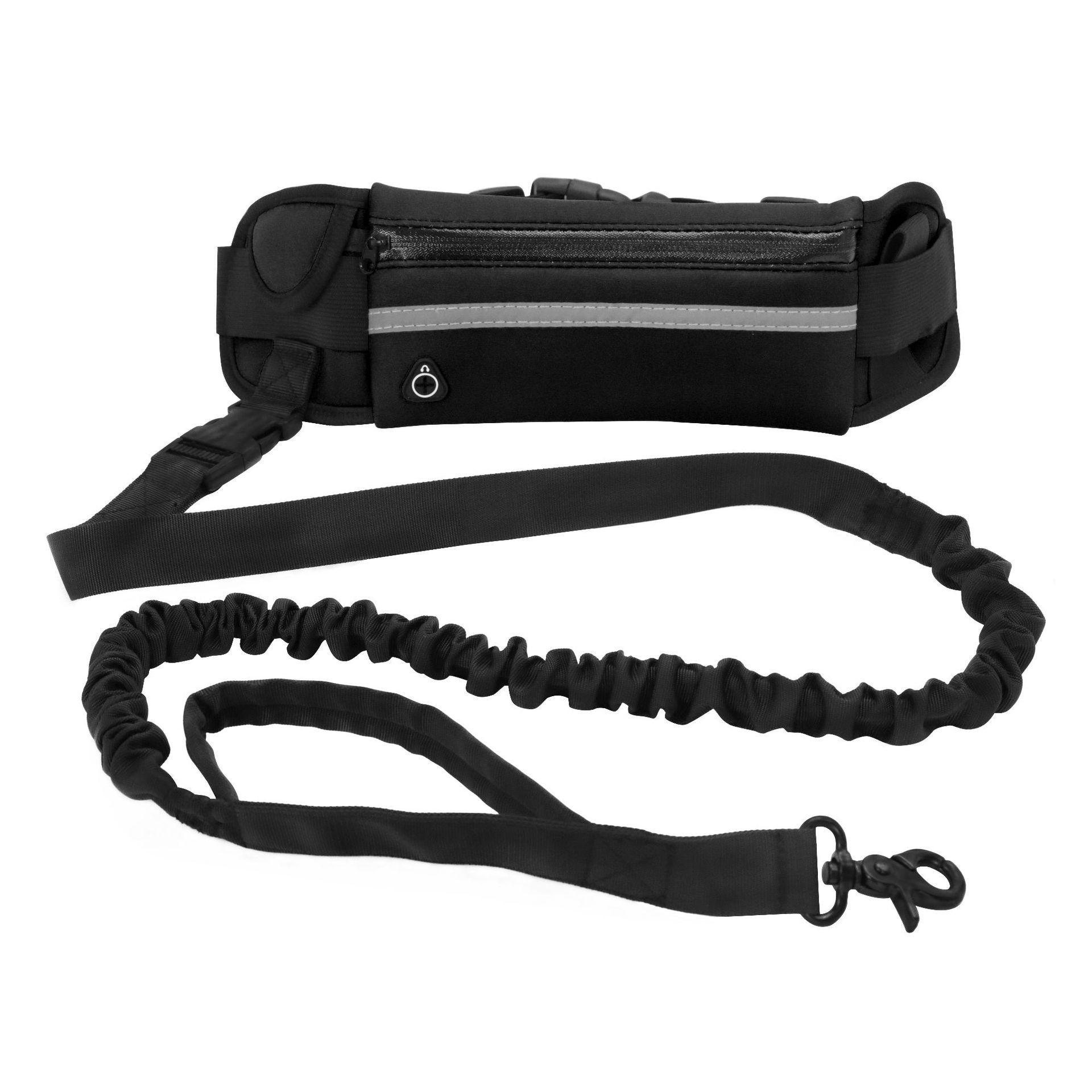 

Поводок для собаки Hands Free с поясной сумкой, выдвижной, эластичный, светоотражающий, для бега, прогулок, аксессуары для домашних животных, ошейник для собаки чёрный