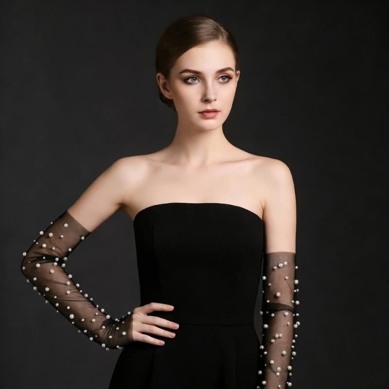 Fingerless Bridal Gloves Artificial Pearls Arm Sleeves Armwear for Formal Occasion Wedding Ceremony Dressingup Accessory