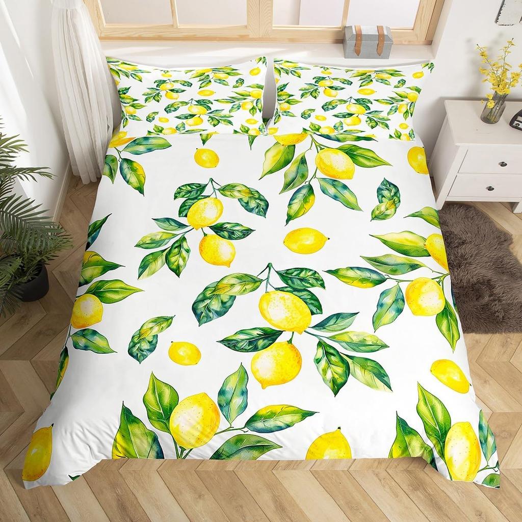 Set Biancheria da Letto Limone e Arancia per Bambini Ragazzi Ragazze Copripiumino Pompelmo Singolo Matrimoniale Estate Fresco Frutta Copripiumino Set