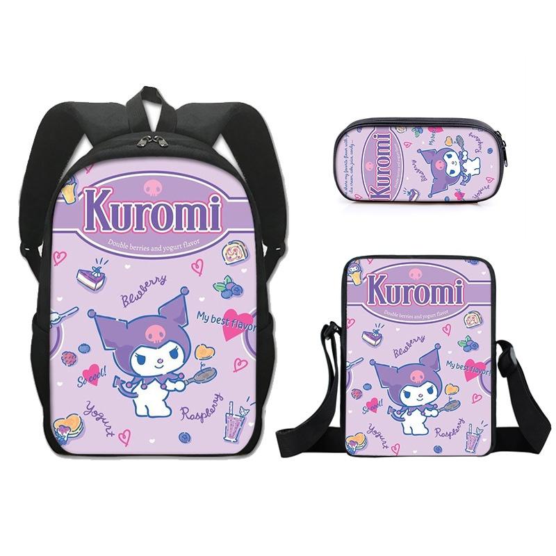 Kuromi Student Backpack Set With Pen Case And Shoulder Bag