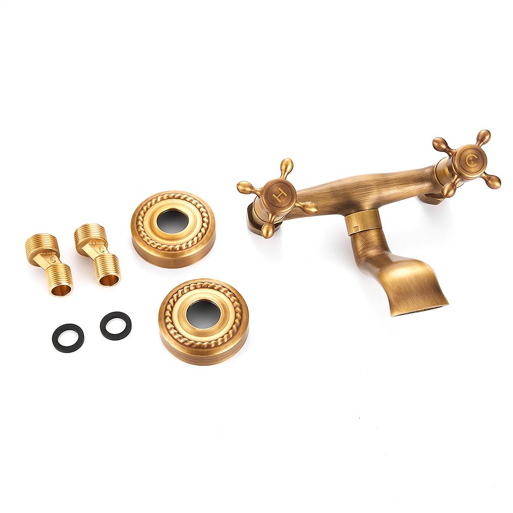 Vintage Copper Kitchen Faucet Hot Cold Water Mixer Tap Double Handle Sink Faucet Wall Mounted Water Tap for Home Bathroom