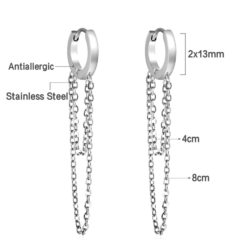 Fashion earrings women's hip-hop personality niche design sense electroplating small chain ear buckle stainless steel earrings