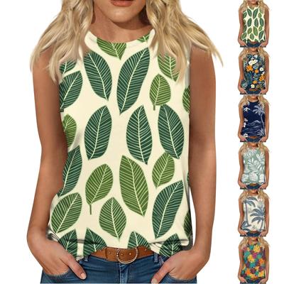 Women's Fashion Summer Round Neck Tank Top Lightweight Sleeveless  Print Tank Top