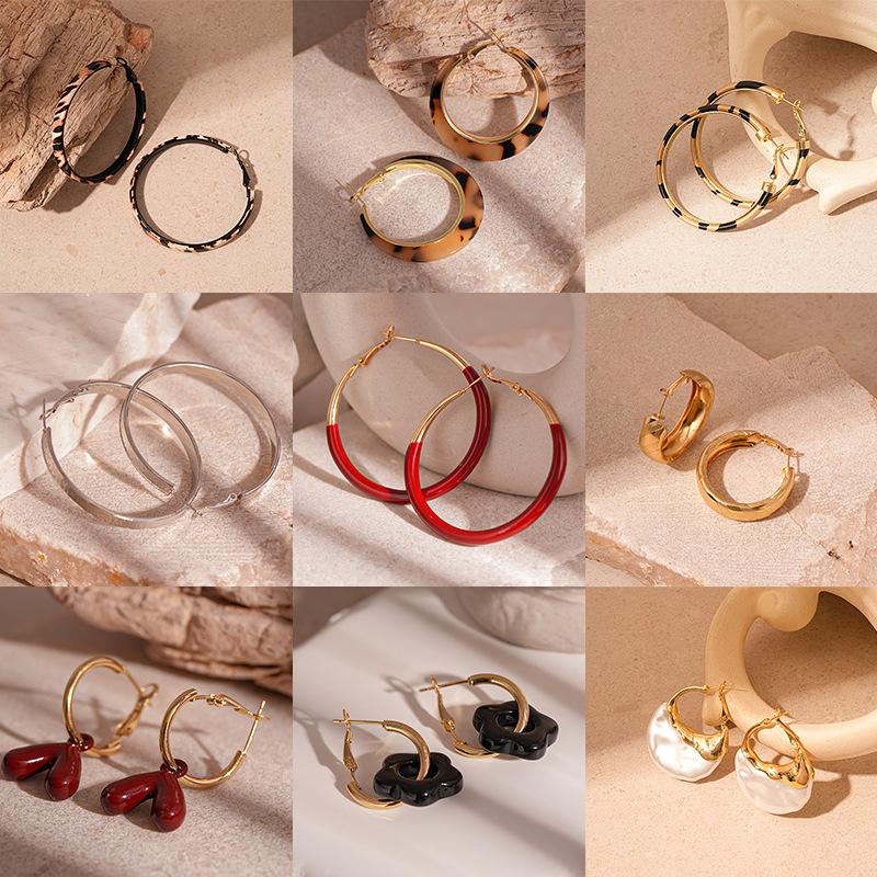 Autumn and Winter Simple Leather Geometric Circle Silver Needle Earrings Leopard Geometric Premium Earrings