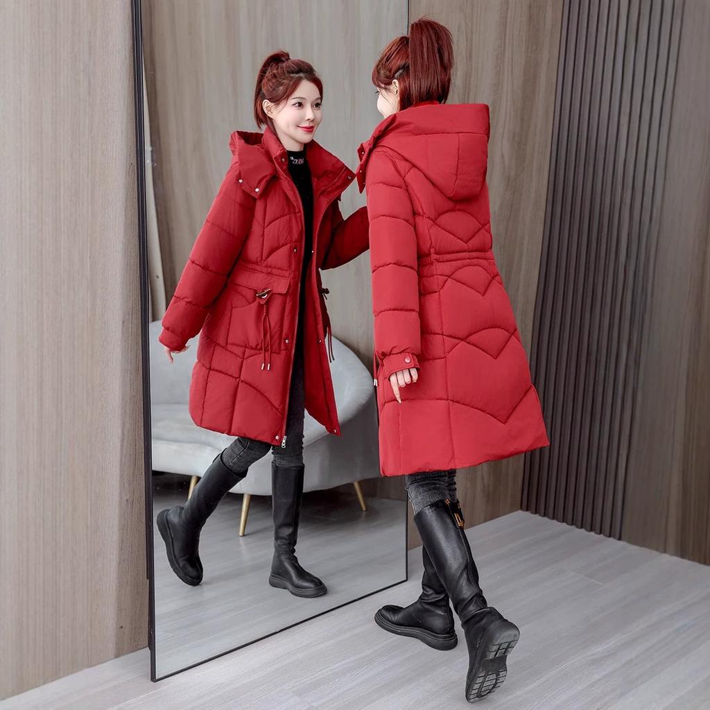 Women's winter medium and long thickened cotton-padded clothes, hooded windproof and warm cotton-padded clothes, large-size versatile casual jacket ma