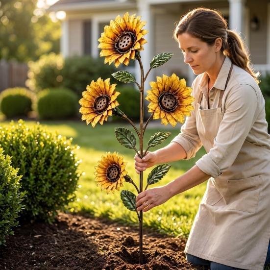 Outdoor Backyard Decorations Vintage Sunflower Hummingbird Feeder, Metal Garden Stake Water Station, Decorative Sturdy Soil Mount Bird Feeder