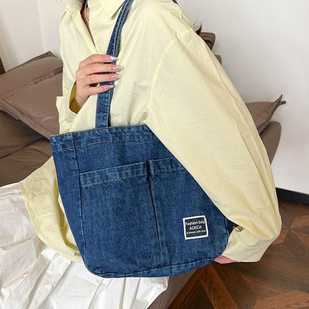 Storage Bag Denim Handbag Oxford Casual Shoulder Bag Vintage Large Capacity Tote Bag  Outdoor