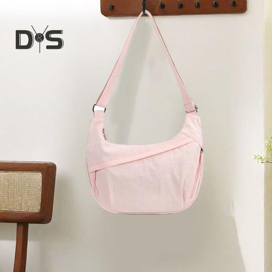 Solid Color Hobo Bag Portable Half Moon Shoulder Bag Zippered Travel Crossbody Messenger Bag for Daily Travel Office Shopping