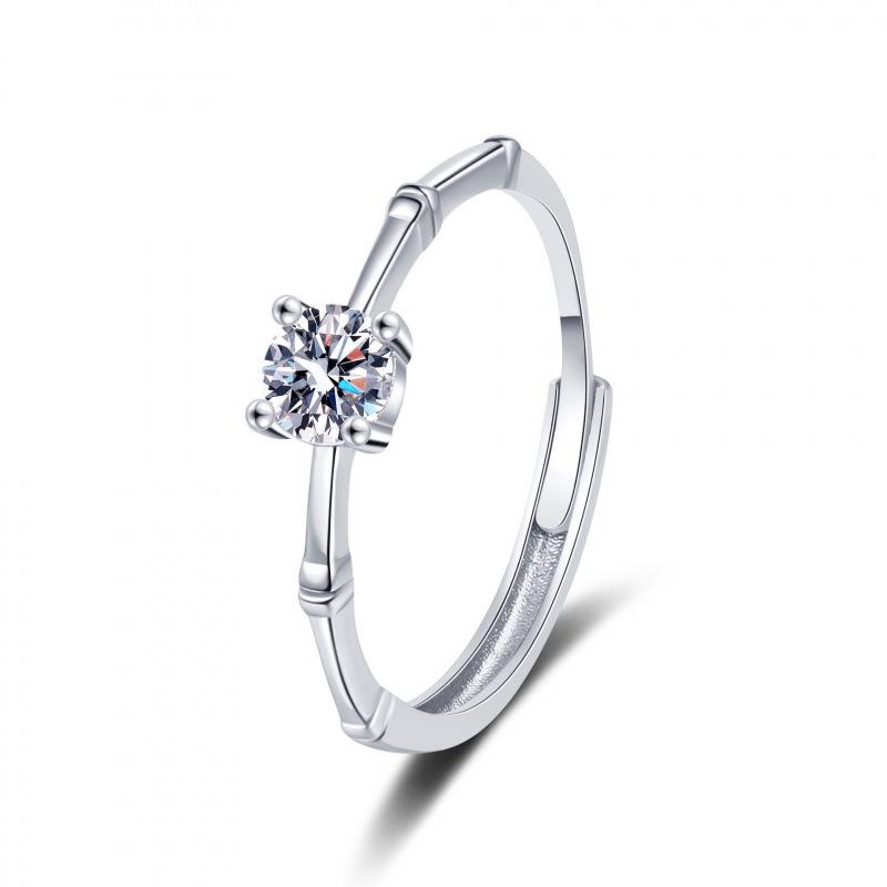 Moissanite Bamboo Joint Women s Versatile Couple s Engagement Ring, Six-Prong Simulated Diamond. Adjustable платиновый