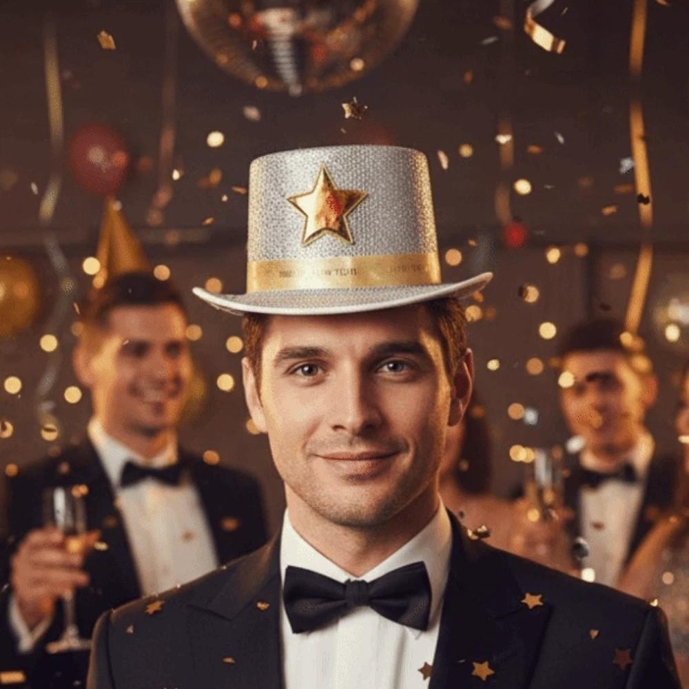 Felt Magician Cap Wide Brim Suit Top Hat Elegant Shiny Jazz Hat  New Year