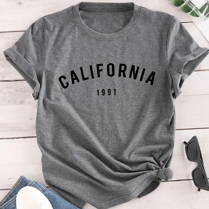 Women Summer T Shirt  Print Retro Alphabet Short Sleeve Tees Casual   Printed  Tops