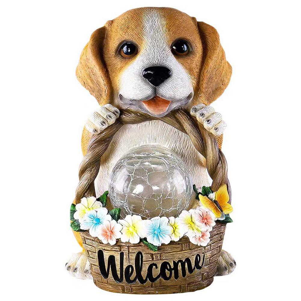 Solar Garden Decor Outdoor Dog Statues Lights, Cute Dog Welcome Bucket For Front Porch Standing, For Patio Balcony Yard Ornament Decorations #1817
