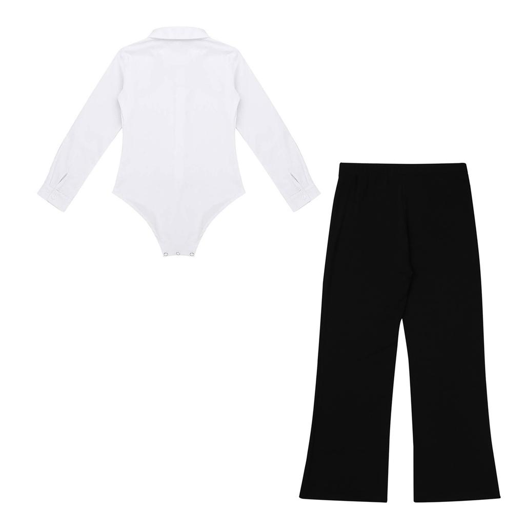 Tuta a maniche lunghe body leotard maglietta con pantaloni per ballo Jazz Latino