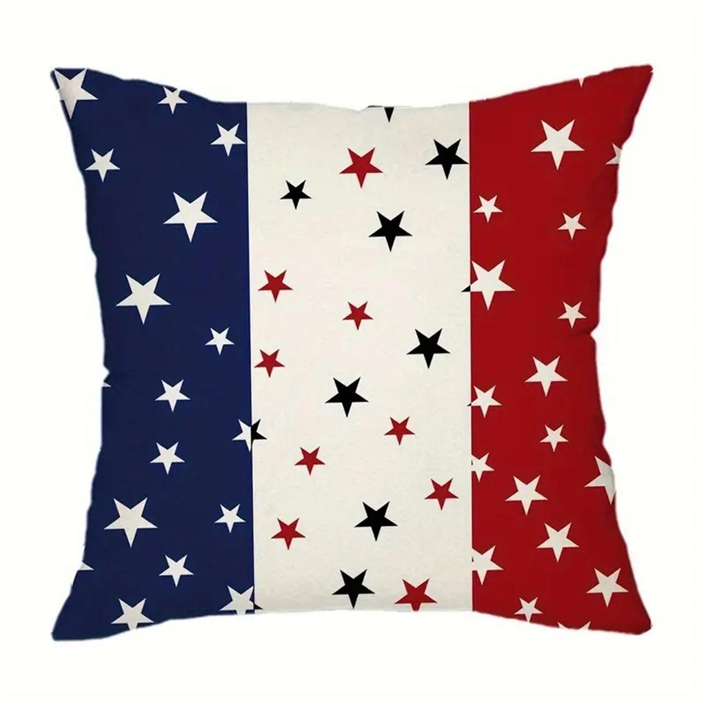 Square Decorative Pillow Cover with Heart and Star Pattern American Flag Print for Sofa Couch Bed Chair Home Office