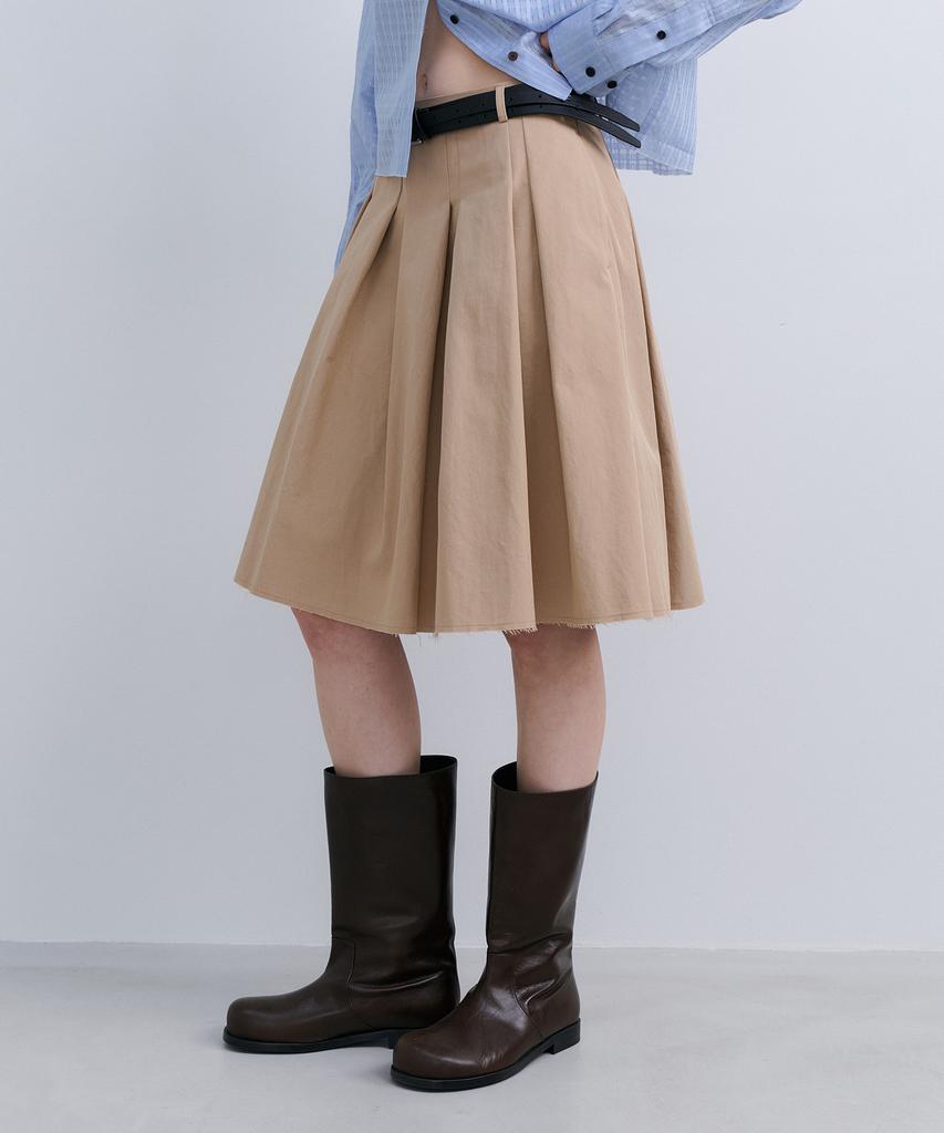 Epinggeulleo Low Edge Pleated Skirt - Beige