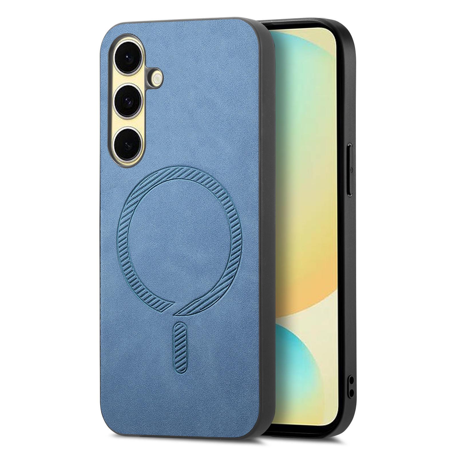 

For Samsung Galaxy A56 5G Leather Back Case Compatible with MagSafe Skin-touch Phone Cover Blue