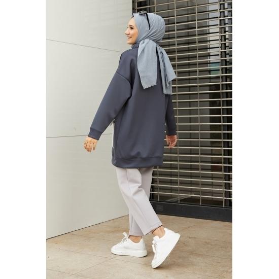 Costume islamice pentru femei, cu buzunar supradimensionat, cu talie elastică, hijab, costum casual și confort