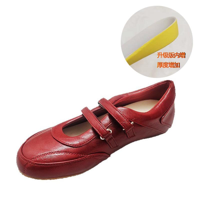Women's Shoes Retro Red Mary Jane Shoes Women's Inner Height Increase Casual Ballet Shoes Flat Single Shoes Fashion