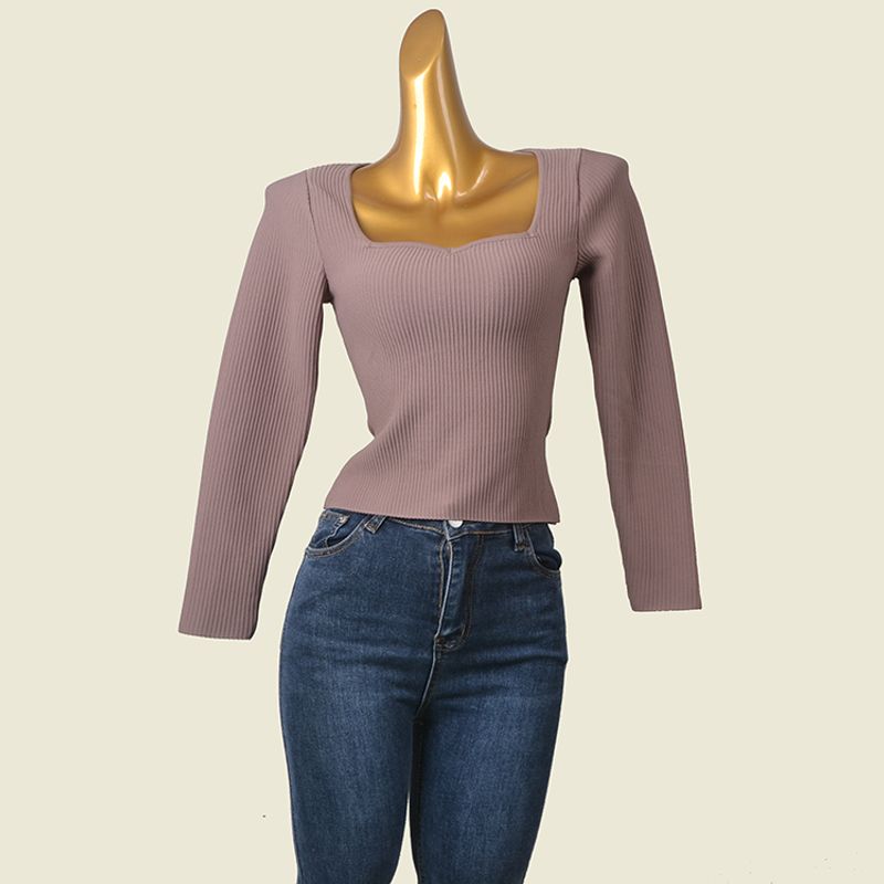 Foreign Trade Brand Water Drop Collar Bandage Knitted Top Western Style Gyaru Thread High Waist Long sleeve Inner wear Bottoming Shirt