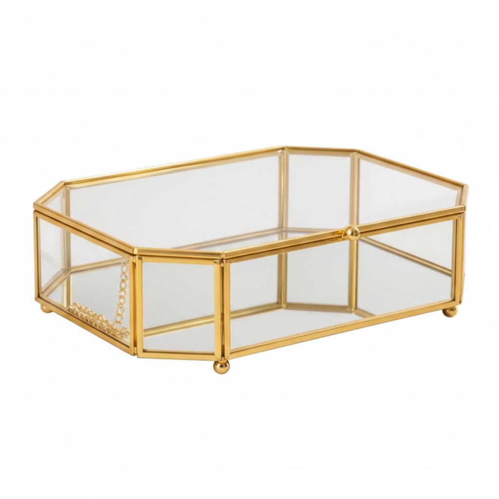 Geometric Glass Jewelry Storage Box Transparent for Dresser, Countertop