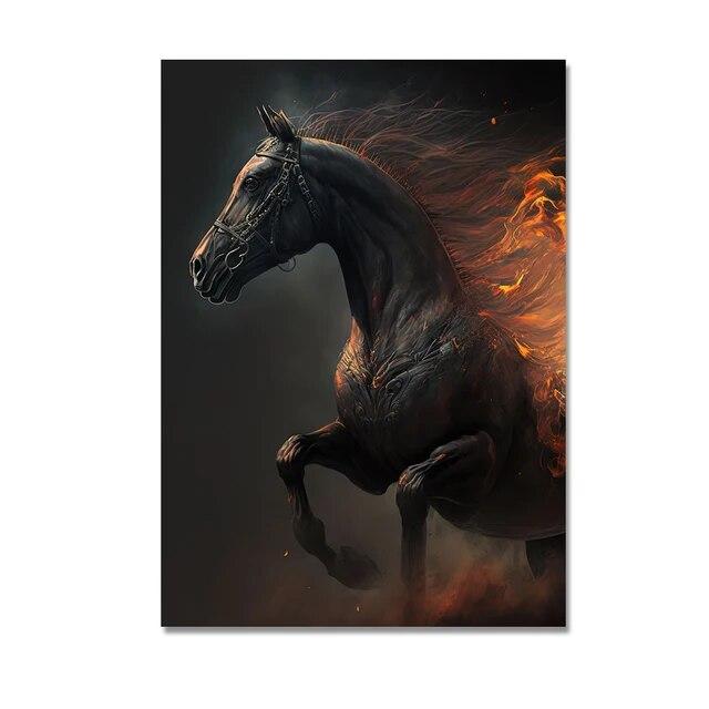 Abstract Running Horse with Fire Canvas Painting Modern Animal Pictures Poster and Prints Wall Art for Home Living Room No Frame