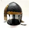 Medieval Norman Viking Antique Black Amour Iron and Brass Chainmail Wearable Helmet with Wooden Stand