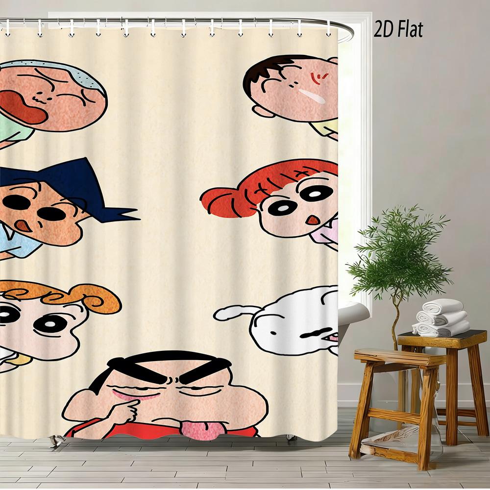 Crayon Shin-Chan Buttocks Oiroke No Momo Funny Balloon 2D Print Waterproof Shower Curtain, Minimalist Cream Bathroom Decor With
