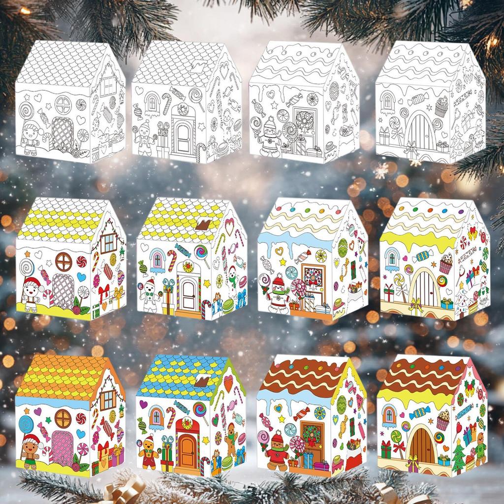 Christmas Paper House DIY Painting Corrugated Board Holiday Houses Set Xmas Party Birthday Decoration Kids Gift Home Supplies