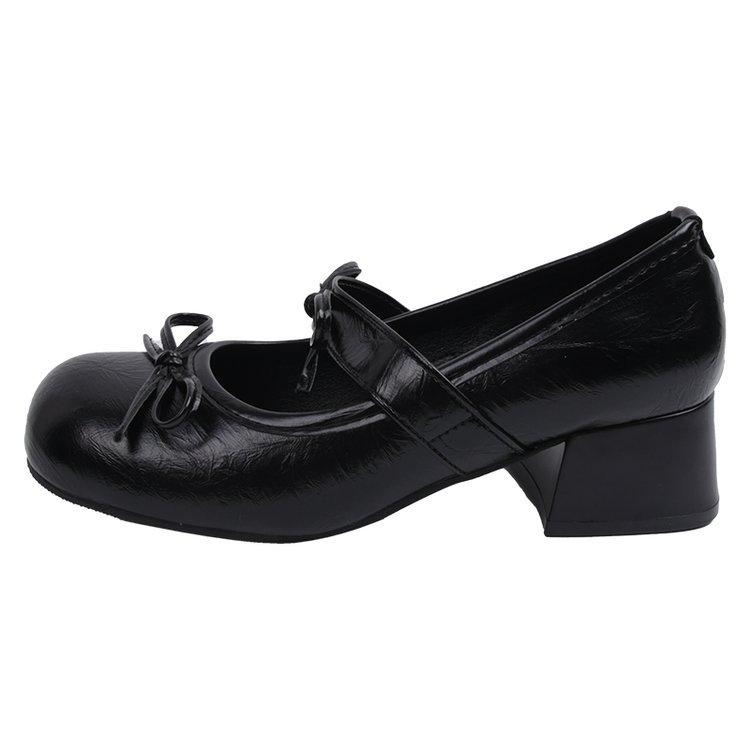

French retro puff Mary Jane thick heels women s 2025 summer light mouth casual bow with skirt small single shoes 35