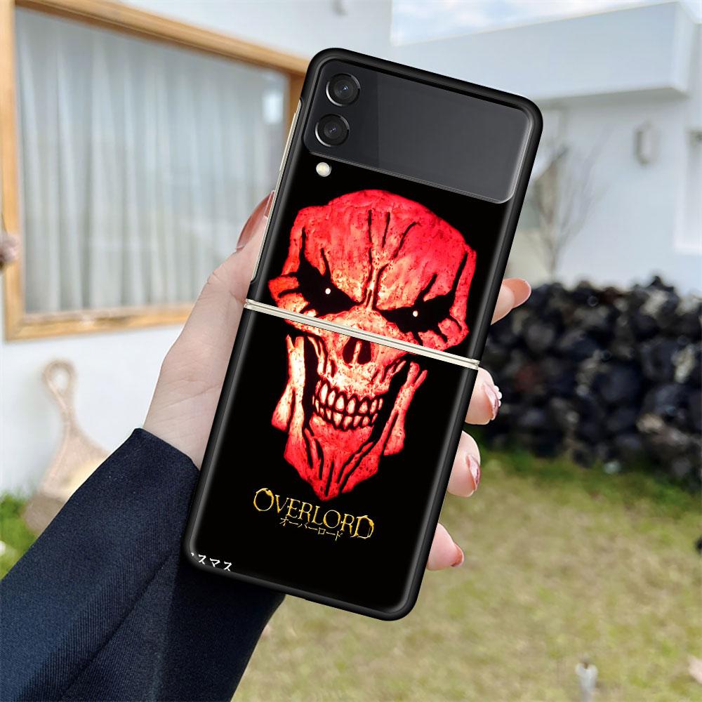Case For Samsung Galaxy Z Flip 3 5G Black Hard Luxury ZFlip Phone Cover Fall Prevention Fashion PC Shell Overlord Skull Anime
