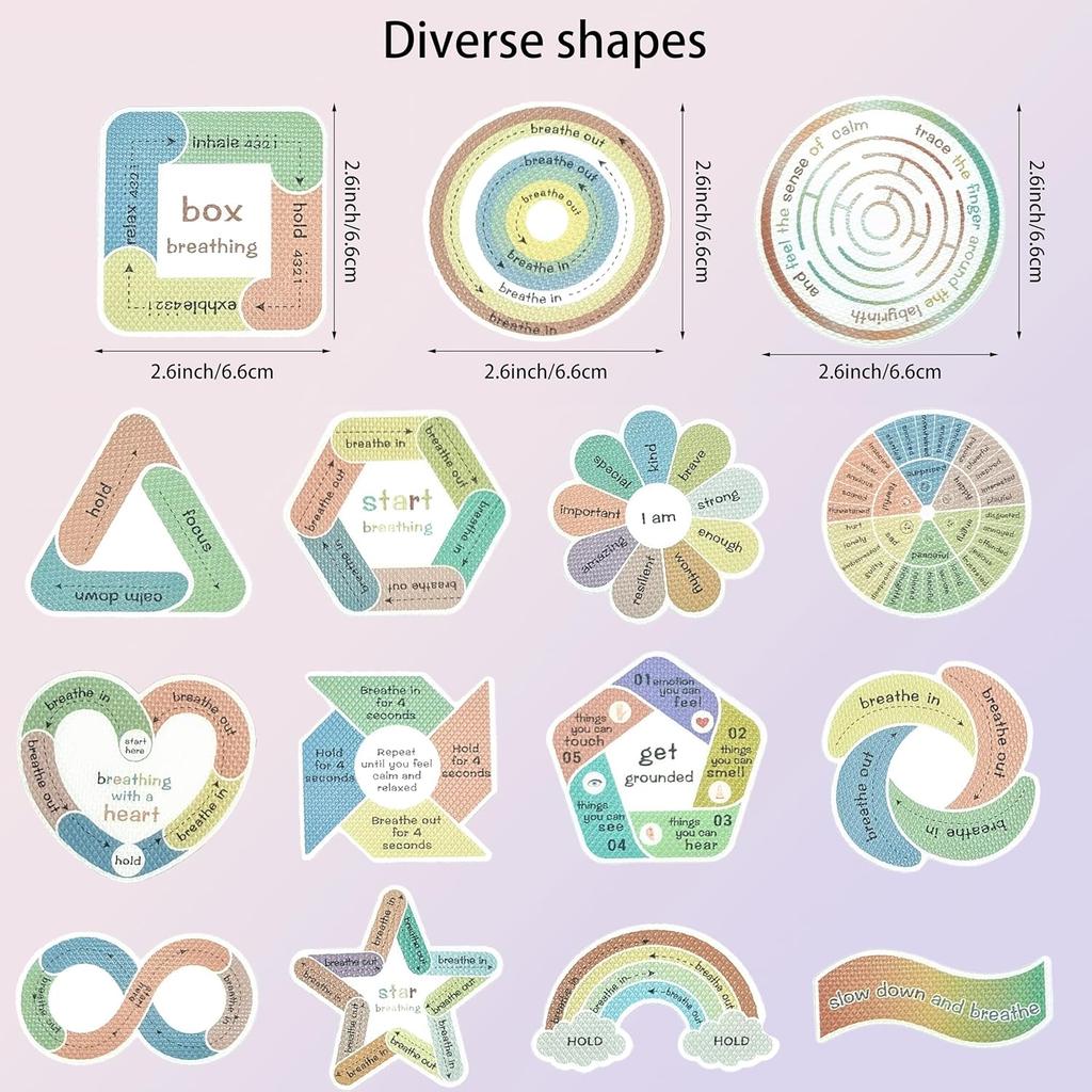 Sensory Stickers for Anxiety Relief, 45 Pieces, Waterproof Boho Design, Textured Fidget Stickers for Adults, Classroom Supplies