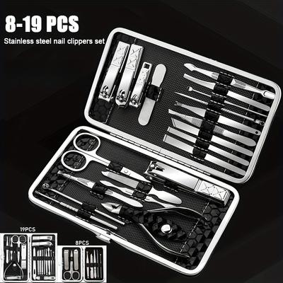 8/19pcs Travel Nail Care Kit, Portable Manicure Set with Pouch, Complete Nail Clipper & File Kit for Toe & Fingernails
