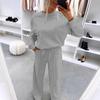 2026 Autumn/Winter European & American Style Casual Two-Piece Set: Drop Shoulder Long Sleeve Top & Ruched Long Pants