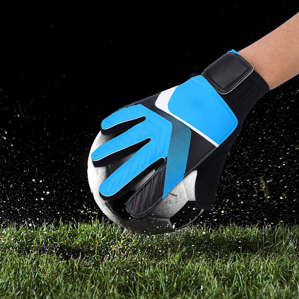 Kids Children Goalkeeper Glove NOn Slip Latex Soccer Finger Gloves(Blue S)