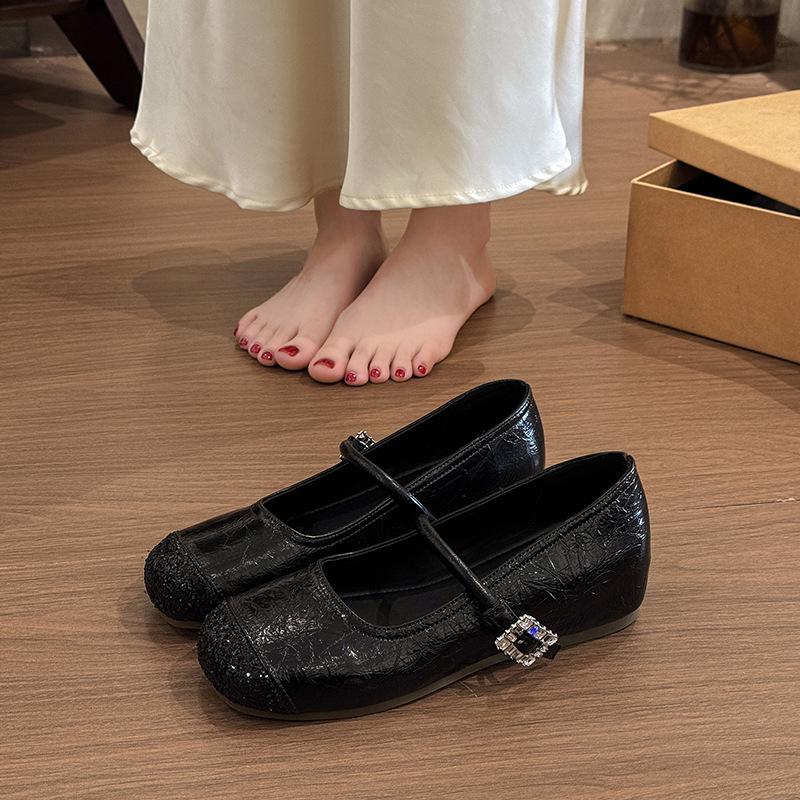 With skirt Mary Jane shoes single shoes women's spring and summer new flat beanie shoes silver small leather shoes