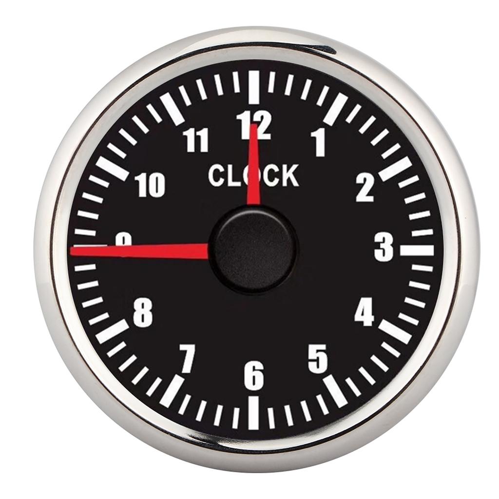 2in Universal 0‑12 Hourmeter Clock Instrument Panel Gauges Display Red Backlight 12V/24V for Car Boat Yacht 52mm Clock Gauge