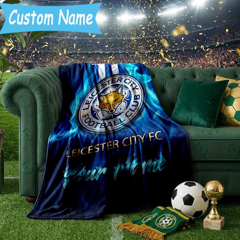 Custom Name Leicester Football Club Flannel Blanket, Use for Birthday/Holiday Gift, Soft Blanket for Sofa/Bed/Camping/Office, Home Decor