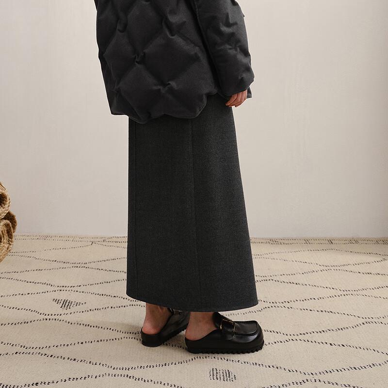 LESS 2025 Winter H-Line 100% Wool Long Skirt