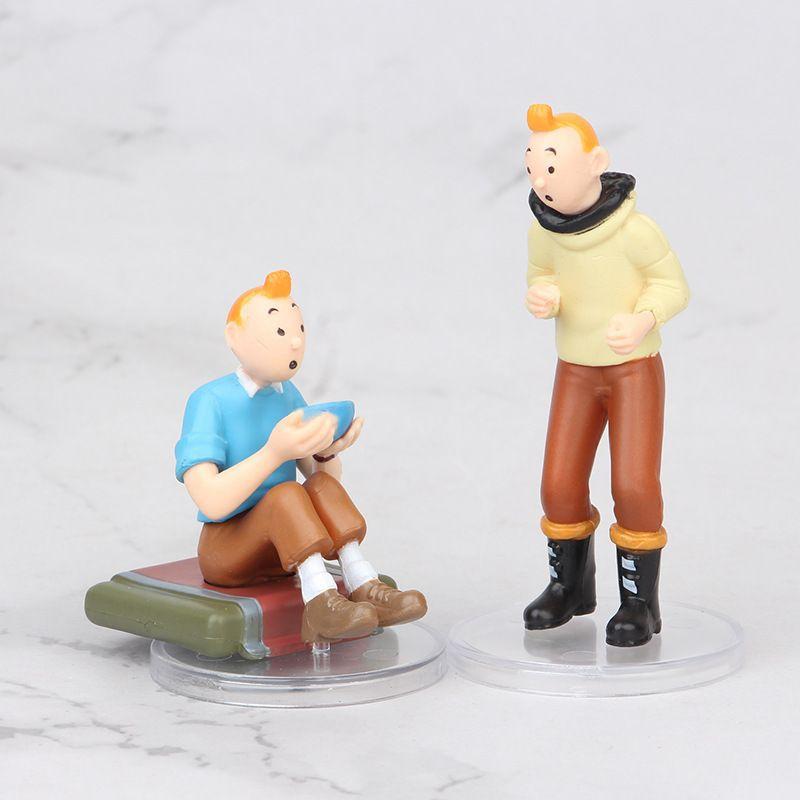 6Pcs/Set Cartoon The Adventures of Tintin Action Figures Doll Comic Tintin Milou Dupont Kids Charm Hobby Toys Gifts For Kids