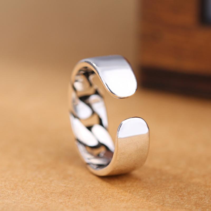 925 Sterling Silver Rings for Women Couple Minimalist Handmade Simple Retro Chain Ring Party Jewelry Gift Prevent Allergy