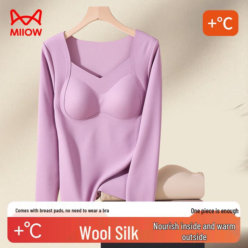 Miiow Women's Cashmere Silk Thermal Top with Built-in Bra Pads