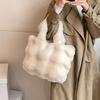 Women Faux Fur Solid Color Casual Shopper Tote Bag Winter Imitation Rabbit Hair Handbag Large Capacity Soft Shoulder Bag