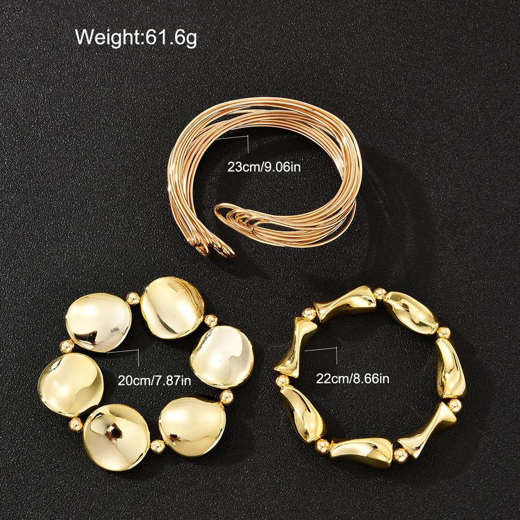 New 3Pcs Geometric Exaggerated Cuff Wide Bangles For Women Vintage CCB Punk Gold Color Chunky Open Bracelet Set Hip Hop Jewelry