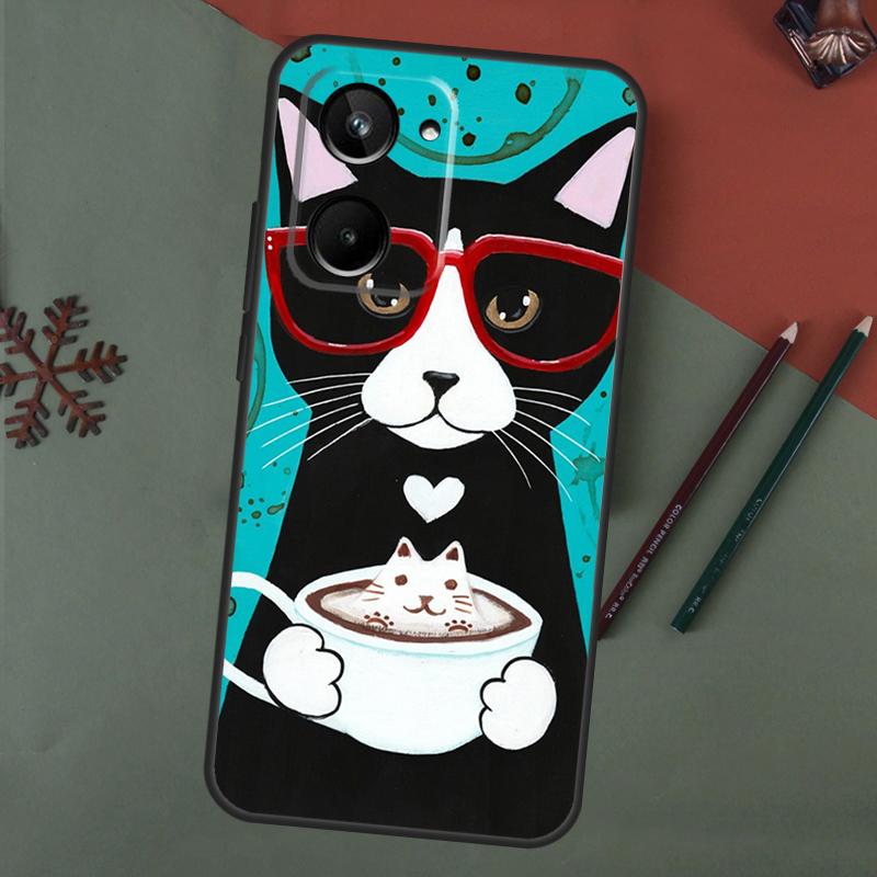 Cute Coffee Milk Cat Case For Realme C61 C53 C55 C33 C63 C51 C65 C67 C71 C75 11 12 13 14 15 Pro Plus GT6 GT7 Pro