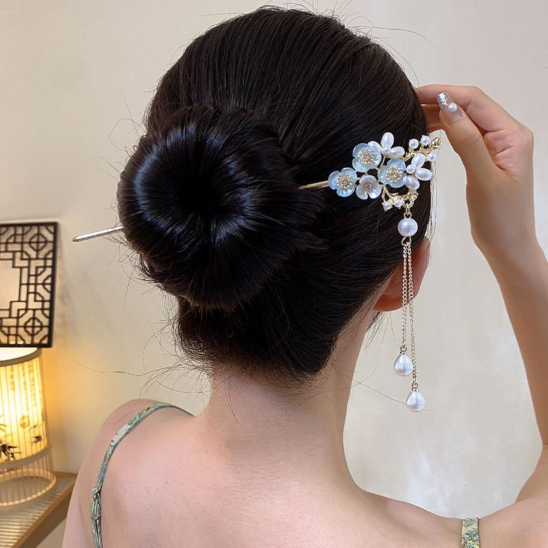 Fairy Flower Tassel Hairpin For Women Handmade Oil Dripping Floral Hair Stick Jewelry Metal Hair Accessories Girls Hair Pin 1pc